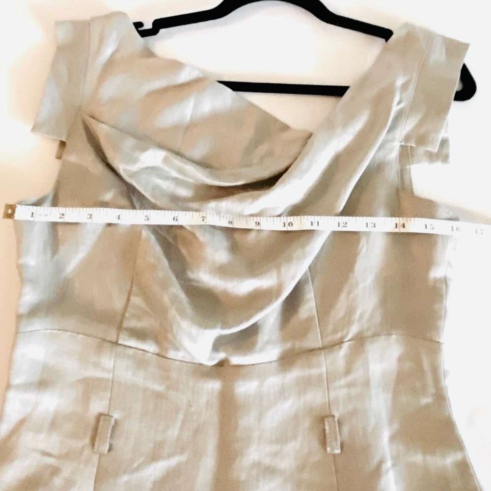 Black Halo- Jackie O metallic 70% linen asymmetrical midi sheath dress.Size 6 - Picture 9 of 11